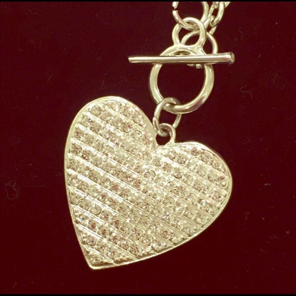Silver Toggle Heart Necklace with CZ’s